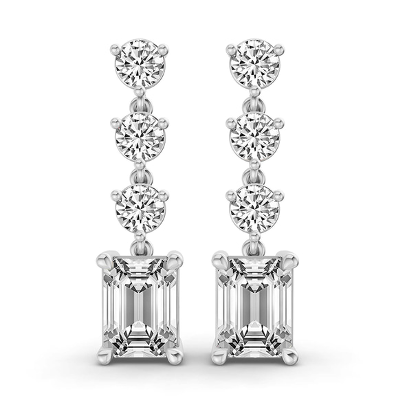 14ct White Gold Emerald and Round Fashion Lab Diamond Dangle Earrings (1 Ct. Tw.) front image