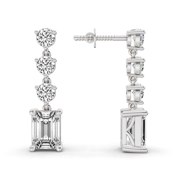 14ct White Gold Emerald and Round Fashion Lab Diamond Dangle Earrings (1 Ct. Tw.) right