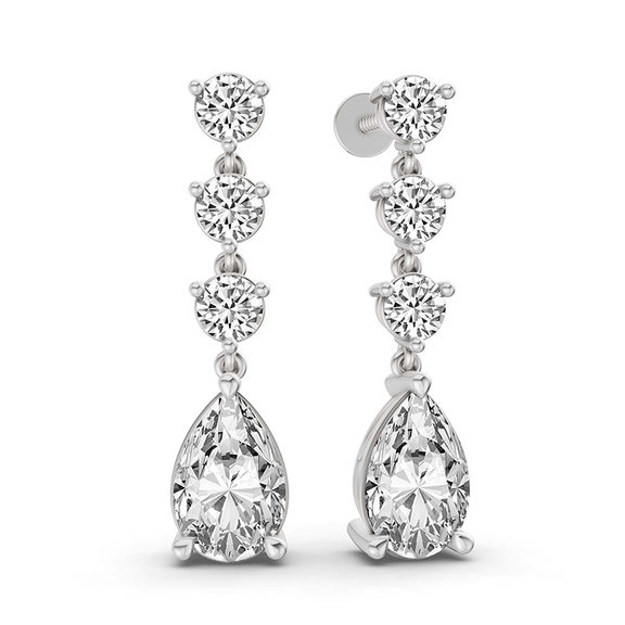 14ct White Gold Pear and Round Fashion Lab Diamond Dangle Earrings (1 Ct. Tw.) left