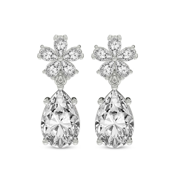 Platinum Iris Bloom Flower Fashion Lab Diamond Dangle Earrings (1 Ct. Tw.) front image