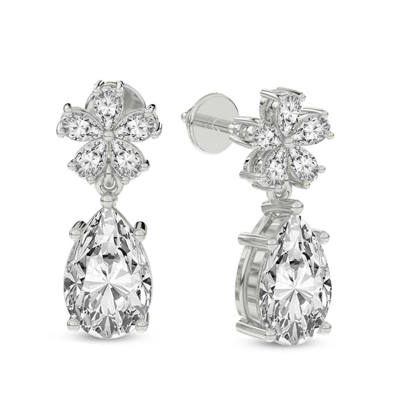 Platinum Iris Bloom Flower Fashion Lab Diamond Dangle Earrings (1 Ct. Tw.) side right image one
