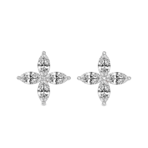 9ct White Gold Charmed Clover Flower Fashion Lab Diamond Stud Earrings (1 Ct. Tw.) front image