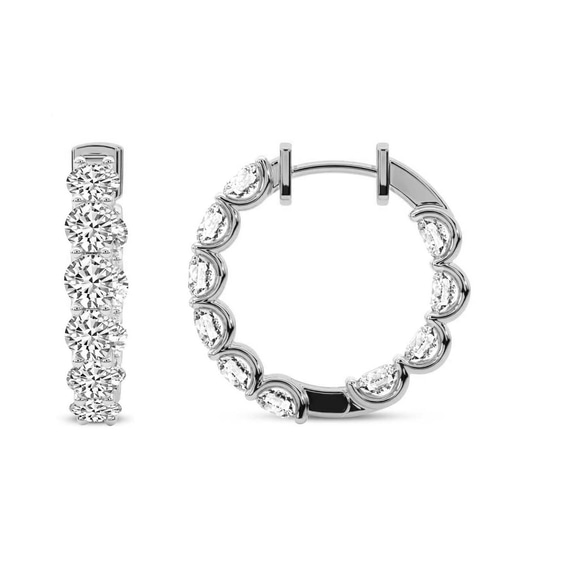 9ct White Gold Sirena Round Lab Diamond Hoop Earrings (5 Ct. Tw.) side right image one