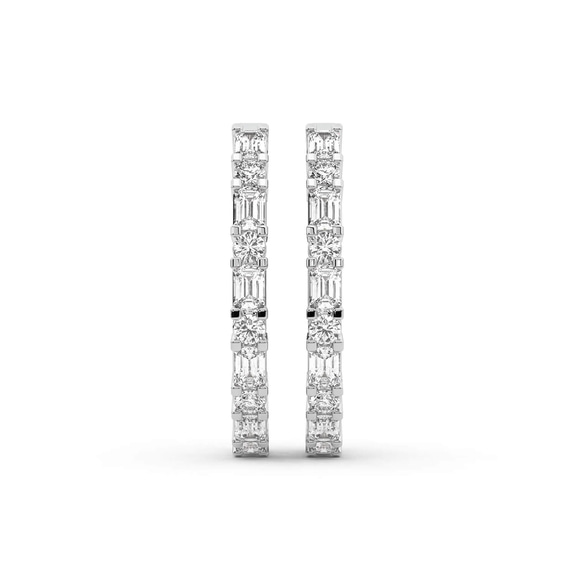 14ct White Gold Olea Emerald and Round Lab Diamond Hoop Earrings (5 Ct. Tw.) right