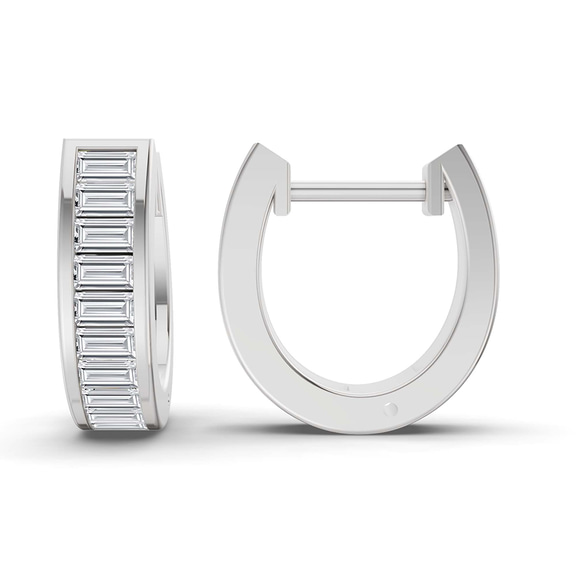 14ct White Gold Lena Baguette Lab Diamond Huggie Earrings (1 Ct. Tw.) right