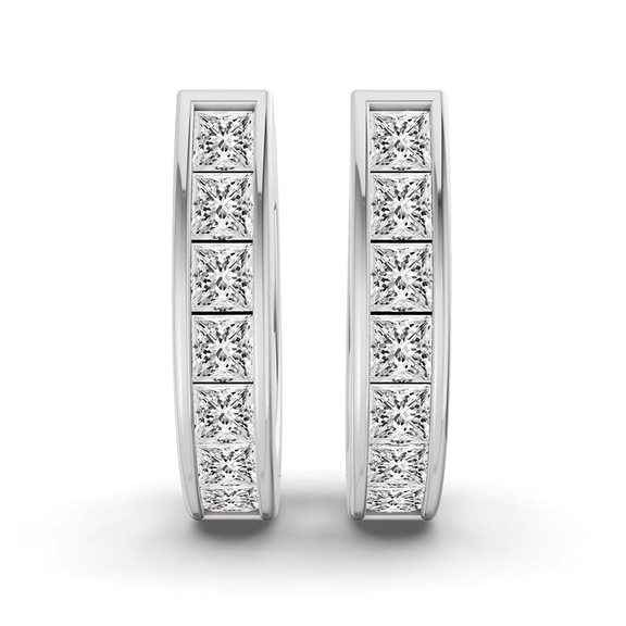 14ct White Gold Ines Princess Lab Diamond Huggie Earrings (7/8 Ct. Tw.) left