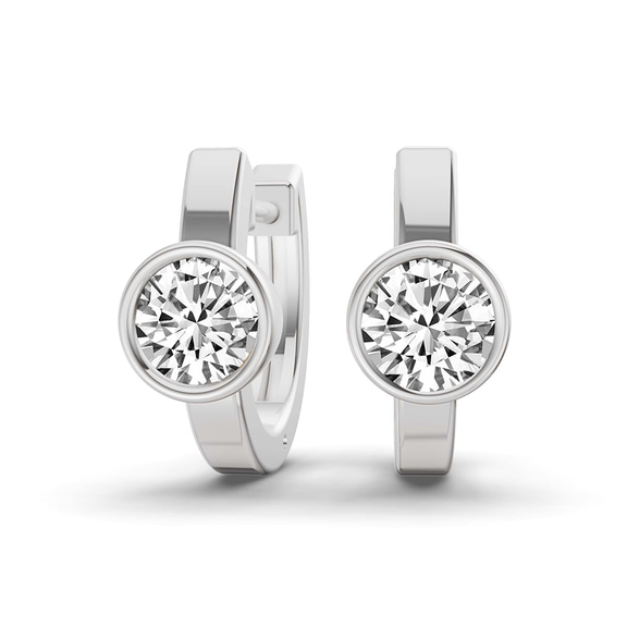 14ct White Gold Elin Single Round Lab Diamond Huggie Earrings (7/8 Ct. Tw.) front image
