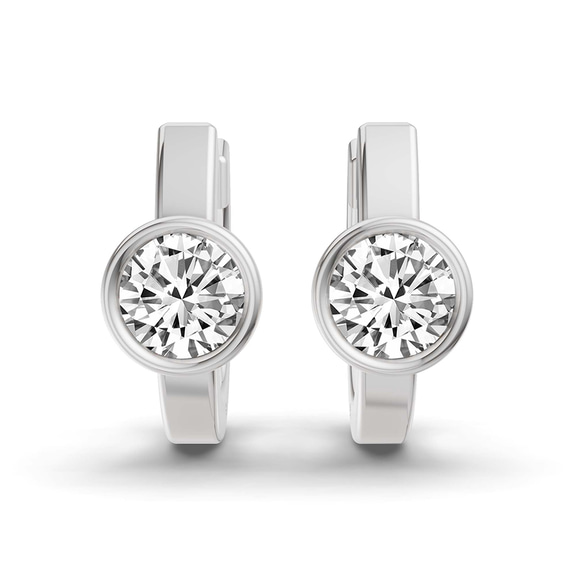 14ct White Gold Elin Single Round Lab Diamond Huggie Earrings (7/8 Ct. Tw.) left