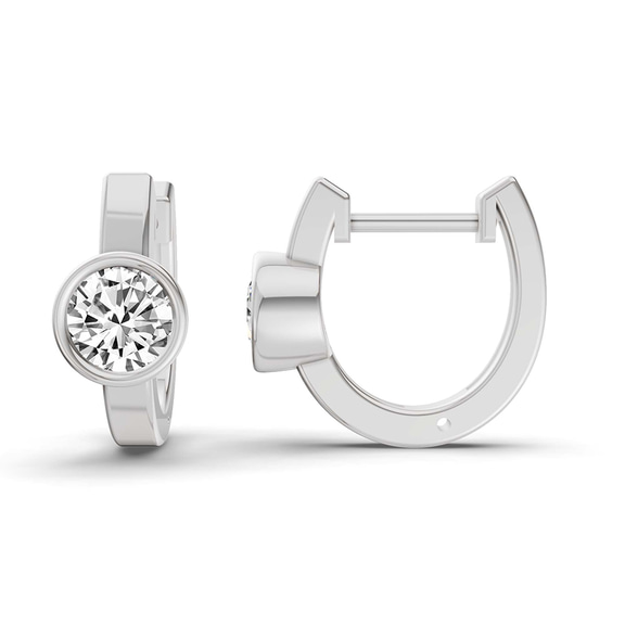 14ct White Gold Elin Single Round Lab Diamond Huggie Earrings (7/8 Ct. Tw.) right