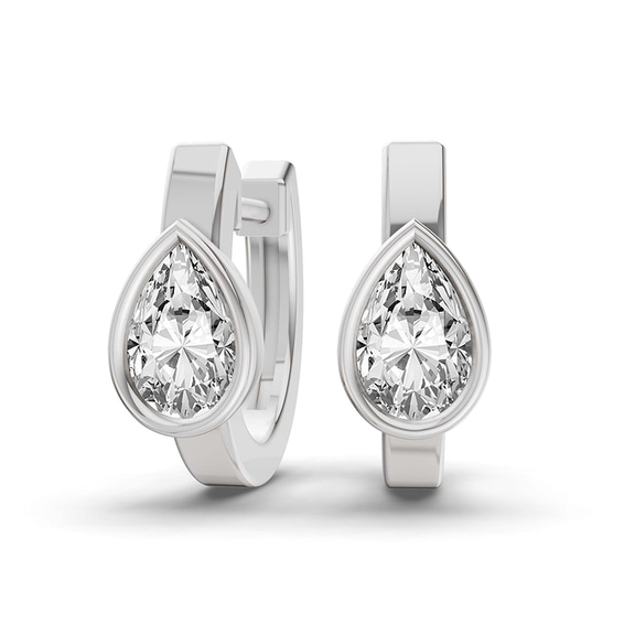 14ct White Gold Raindrop Single Pear Lab Diamond Huggie Earrings (1 Ct. Tw.) front image