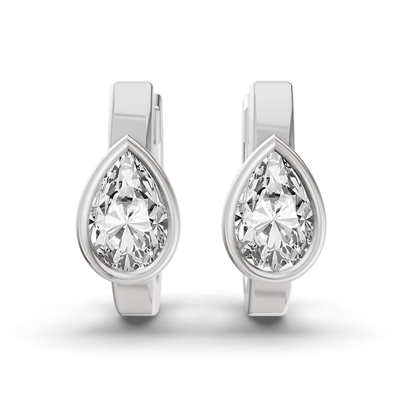 14ct White Gold Raindrop Single Pear Lab Diamond Huggie Earrings (1 Ct. Tw.) left