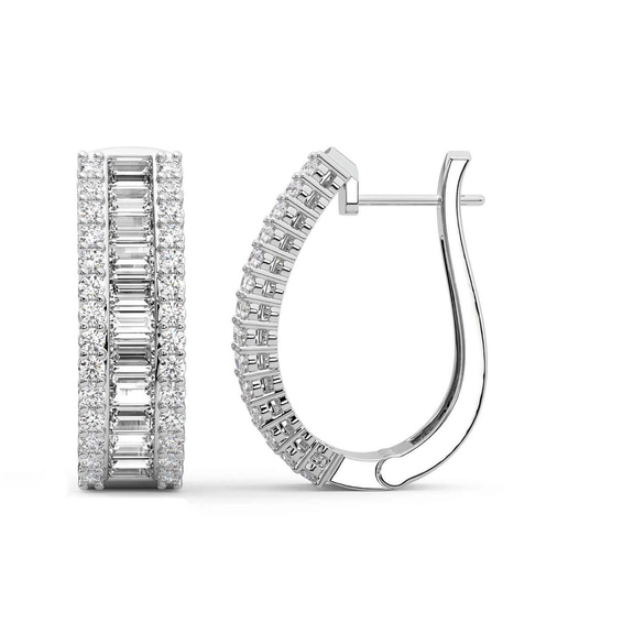 Platinum Cassian Baguette Round Lab Diamond Hoop Earrings (8 Ct. Tw.) left