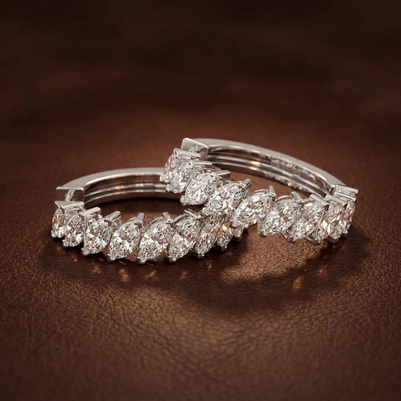 14ct White Gold April Marquise Lab Diamond Hoop Earrings (2 Ct. Tw.) color product image two
