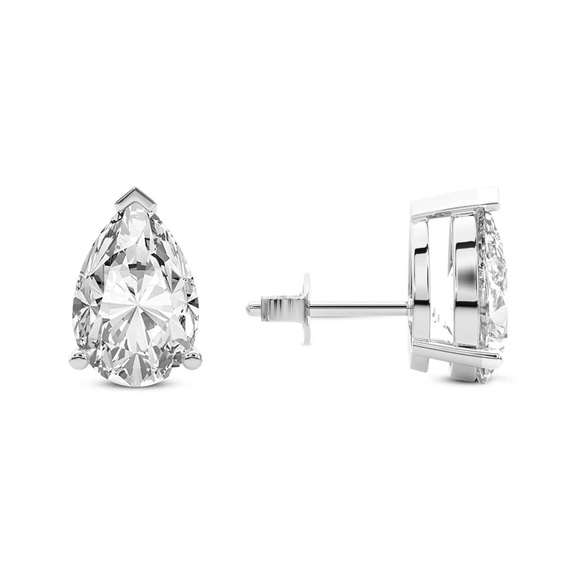 9ct White Gold Three Prong Pear Lab Diamond Stud Earrings (3 Ct. Tw.) side right image one