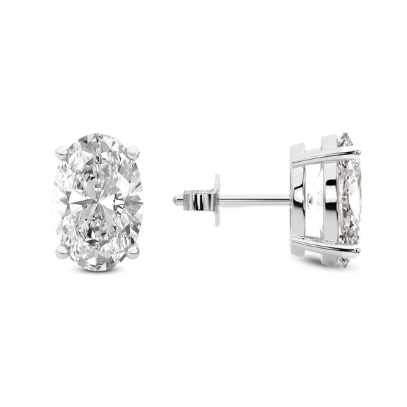 14ct White Gold Four Prong Oval Lab Diamond Stud Earrings (6 Ct. Tw.) side right image one