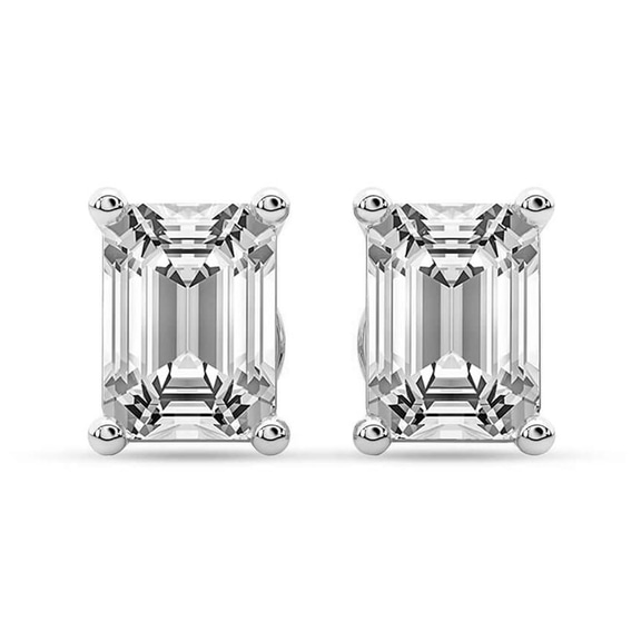 14ct White Gold Four Prong Emerald Lab Diamond Stud Earrings (1 Ct. Tw.) front image