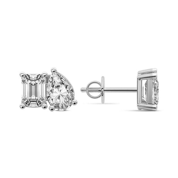 14ct White Gold Double Delight Lab Diamond Stud Earrings (1 Ct. Tw.) side right image one