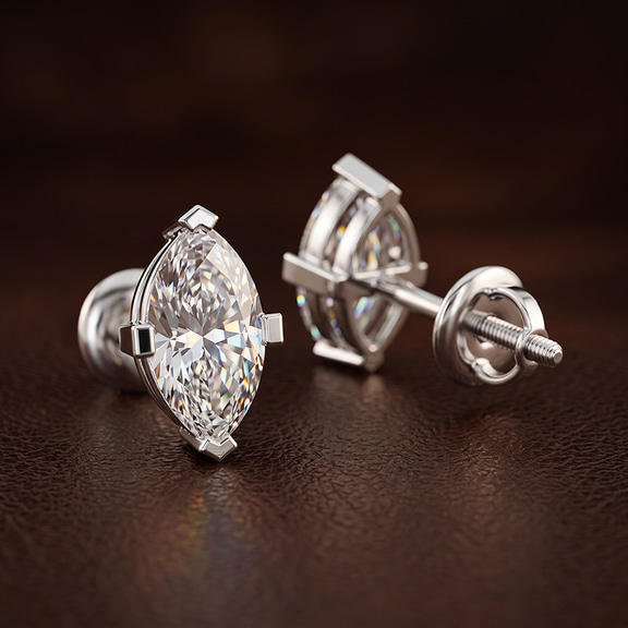 14ct White Gold Four Prong Marquise Lab Diamond Stud Earrings (1 Ct. Tw.) color product image two
