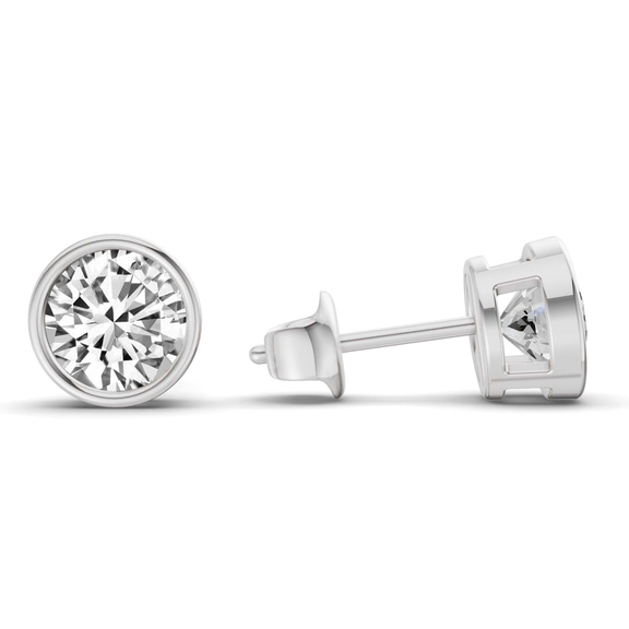 10kt White Gold Classic Bezel Round Lab Diamond Stud Earrings (1 Ct. Tw.) side right image one