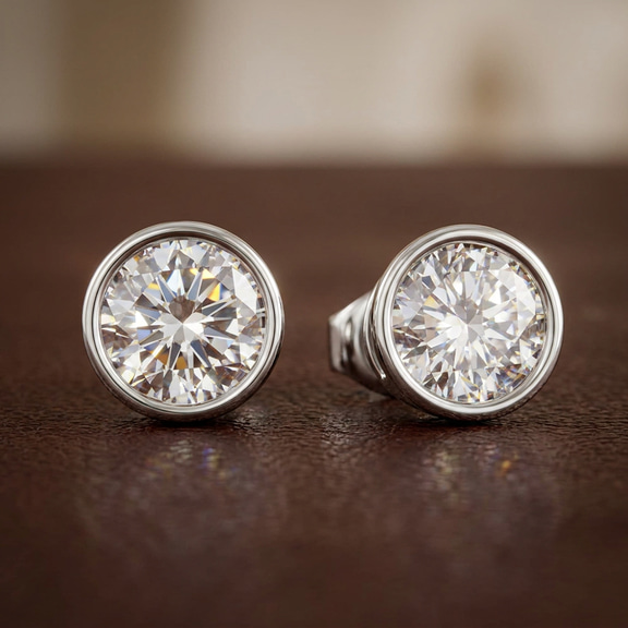 10kt White Gold Classic Bezel Round Lab Diamond Stud Earrings (1 Ct. Tw.) color product image two