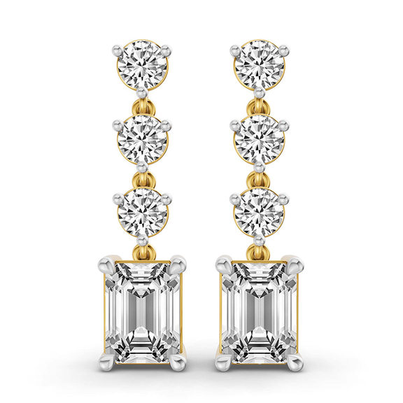 10kt Yellow Gold Emerald and Round Fashion Lab Diamond Dangle Earrings (1 Ct. Tw.) front image