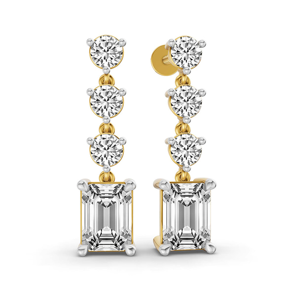 10kt Yellow Gold Emerald and Round Fashion Lab Diamond Dangle Earrings (1 Ct. Tw.) left
