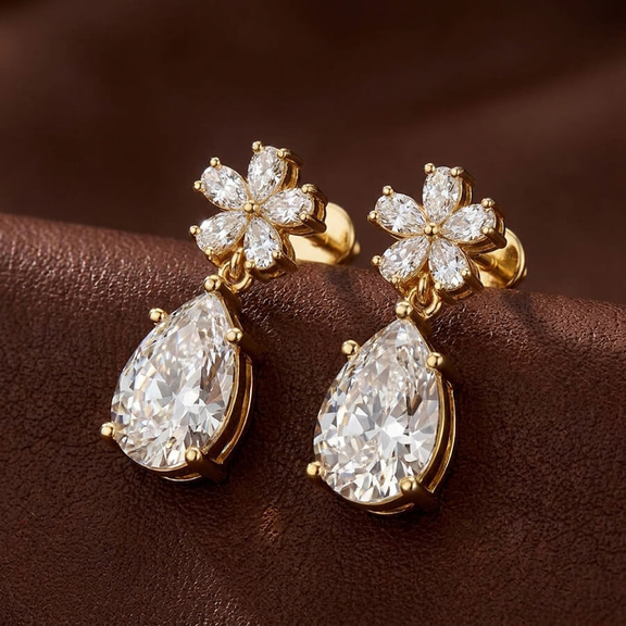 9ct Yellow Gold Iris Bloom Flower Fashion Lab Diamond Dangle Earrings (1 Ct. Tw.) color product image one