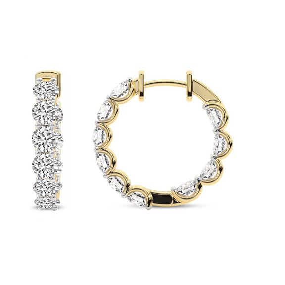 9ct Yellow Gold Sirena Round Lab Diamond Hoop Earrings (2 Ct. Tw.) side right image one