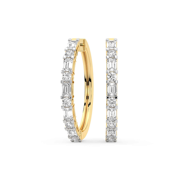 9ct Yellow Gold Olea Emerald and Round Lab Diamond Hoop Earrings (2 Ct. Tw.) front image