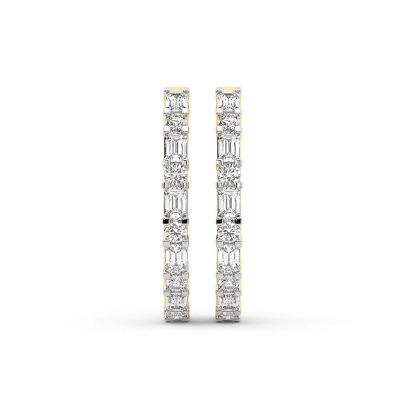 9ct Yellow Gold Olea Emerald and Round Lab Diamond Hoop Earrings (2 Ct. Tw.) right