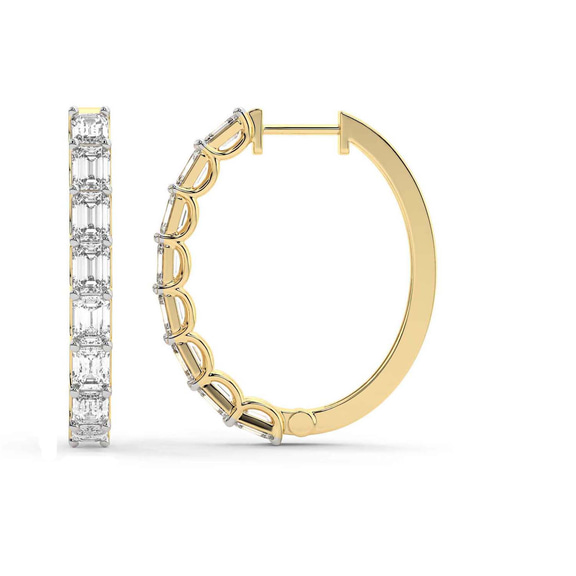 10kt Yellow Gold Ashlyn Emerald Lab Diamond Hoop Earrings (2 Ct. Tw.) left