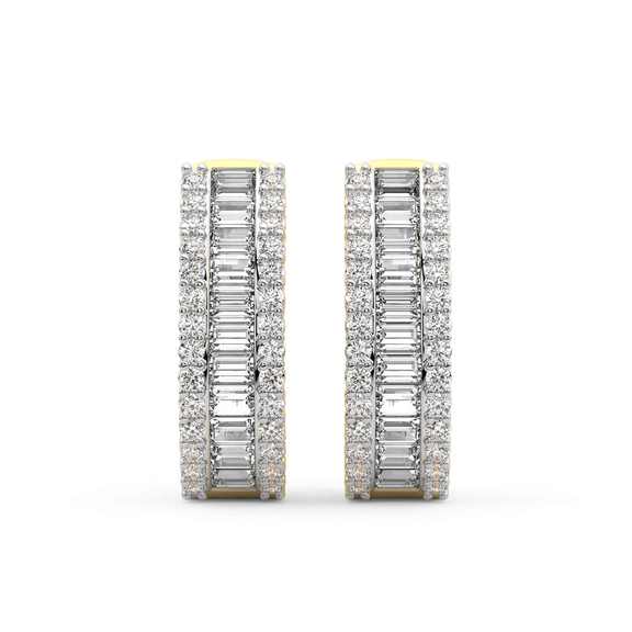 14ct Yellow Gold Cassian Baguette Round Lab Diamond Hoop Earrings (8 Ct. Tw.) right