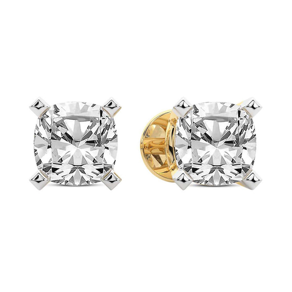 14ct Yellow Gold Four Prong Cushion Lab Diamond Stud Earrings (1 Ct. Tw.) right
