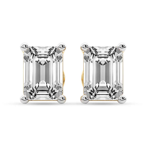 14kt Yellow Gold Four Prong Emerald Lab Diamond Stud Earrings (1 Ct. Tw.) front image