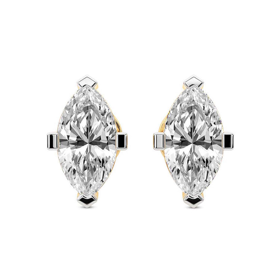 9ct Yellow Gold Four Prong Marquise Lab Diamond Stud Earrings (10 Ct. Tw.) front image