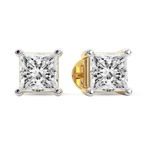 9ct Yellow Gold Four Prong Princess Lab Diamond Stud Earrings (4 Ct. Tw.) standing product image one