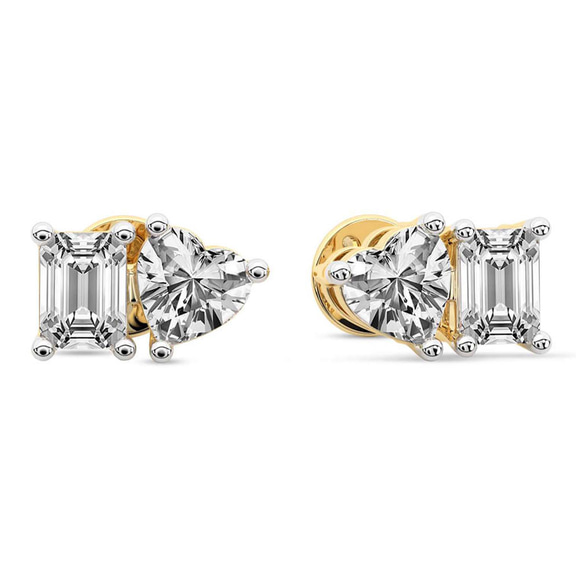 14ct Yellow Gold Divine Double Flame Lab Diamond Stud Earrings (1 Ct. Tw.) side right image one