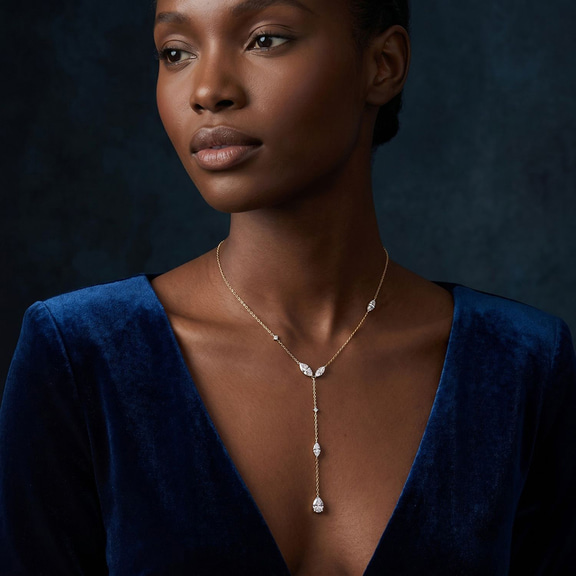14kt Rose Gold Promise Chain Lariat Lab Diamond Fashion Necklace (1 Ct. Tw.) model image two