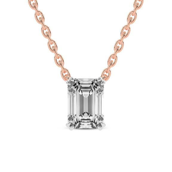 14kt Rose Gold Alma Emerald Lab Diamond Solitaire Necklace (3 Ct. Tw.) front image