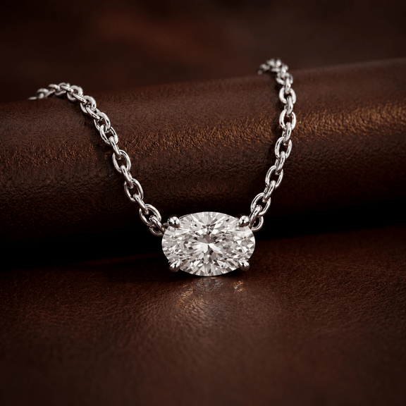 14ct Rose Gold Fernanda Oval Lab Diamond Solitaire Necklace (1/2 Ct. Tw.) color product image two