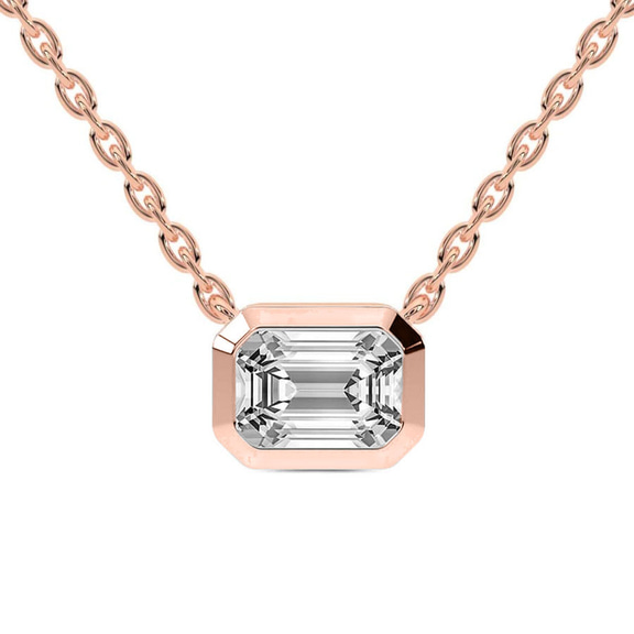 9ct Rose Gold Aubree Emerald Bezel Lab Diamond Solitaire Necklace (1 Ct. Tw.) front image