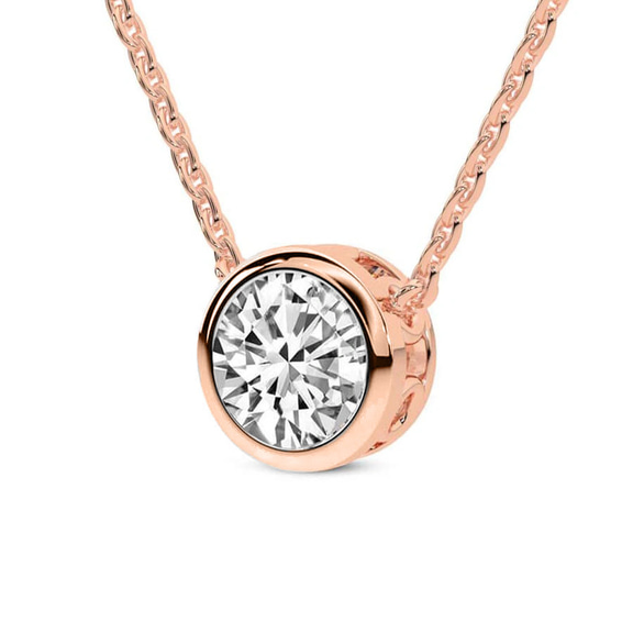9ct Rose Gold Agustina Round Bezel Lab Diamond Solitaire Necklace (1/2 Ct. Tw.) side right image one