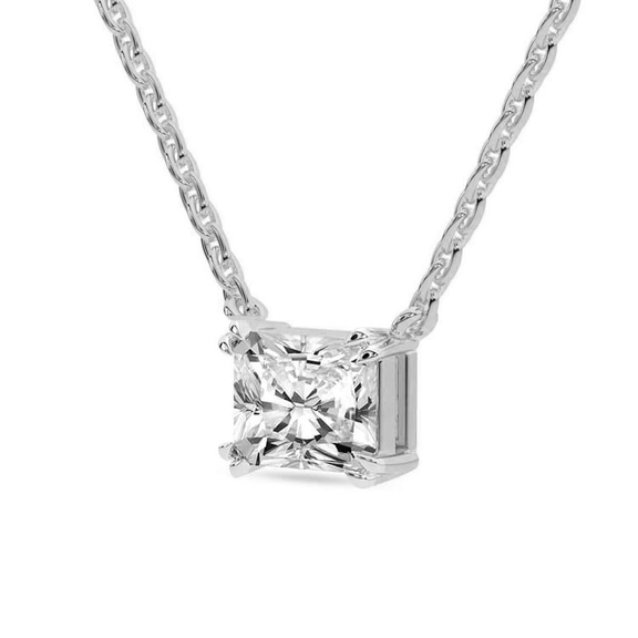 10kt White Gold Savannah Radiant Lab Diamond Solitaire Necklace (1/2 Ct. Tw.) left