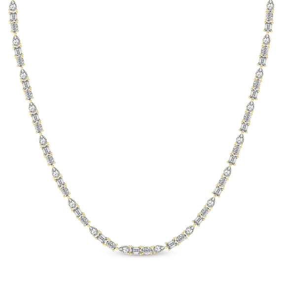 9ct Yellow Gold Multi-Shape Lab Diamond Tennis Necklace (20 Ct. Tw.) front image