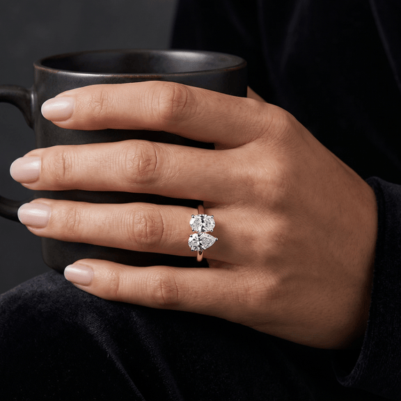 14kt Rose Gold Violeta Two Stone Oval and Pear Toi Et Moi Lab Grown Diamond Ring (1 Ct. Tw.) model image two