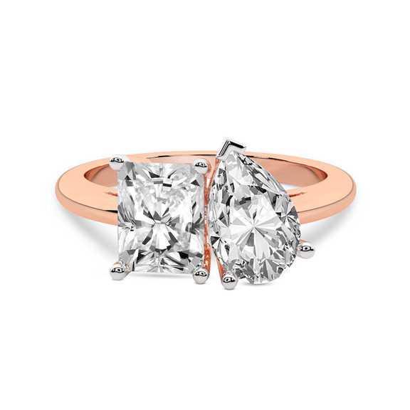 10kt Rose Gold Malena Two Stone Radiant and Pear Toi Et Moi Lab Grown Diamond Ring (1 Ct. Tw.) front image