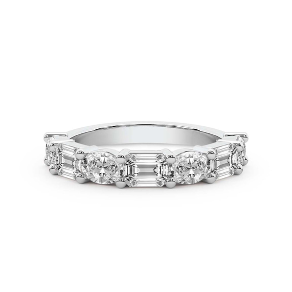 14ct White Gold Rania Emerald and Oval Lab Diamond Anniversary Band (1 Ct. Tw.) front image