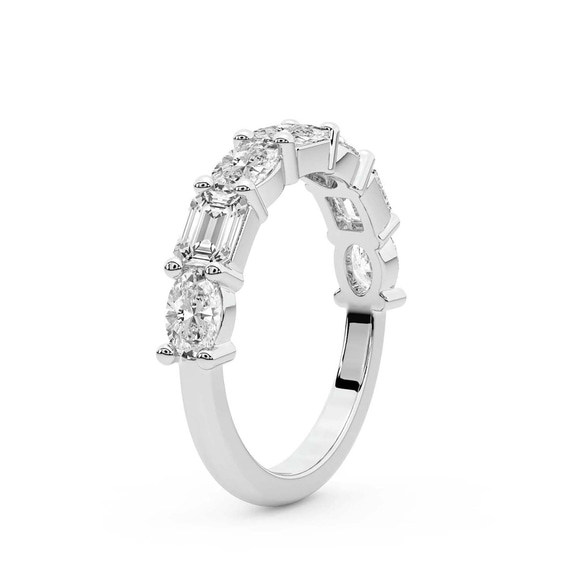 14ct White Gold Rania Emerald and Oval Lab Diamond Anniversary Band (1 Ct. Tw.) left