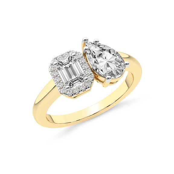 10kt Yellow Gold Rebeca Two Stone Emerald and Pear Toi et Moi Lab Grown Diamond Ring (1 Ct. Tw.) right