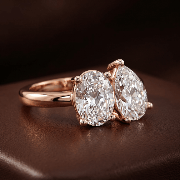 10kt Yellow Gold Violeta Two Stone Oval and Pear Toi Et Moi Lab Grown Diamond Ring (1 Ct. Tw.) color product image two